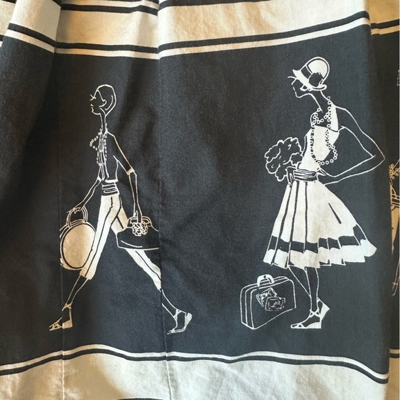 Vintage Liz Claiborne Pleated Midi Skirt Polka Dot Shoppers 100% Cotton Black 4P - Picture 6 of 7